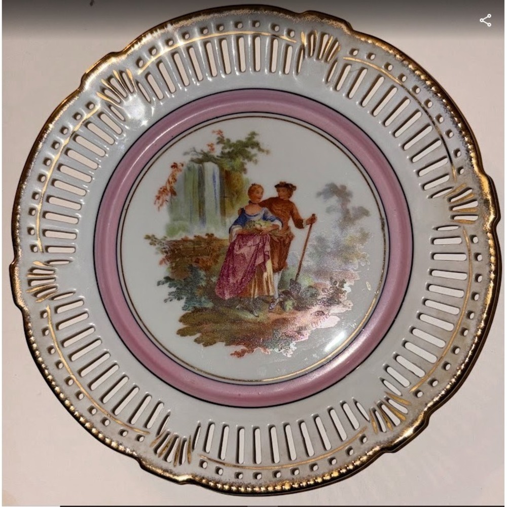 Schwarzenhammer Bavaria Reticulated Porcelain Plate Courting Couple Vintage